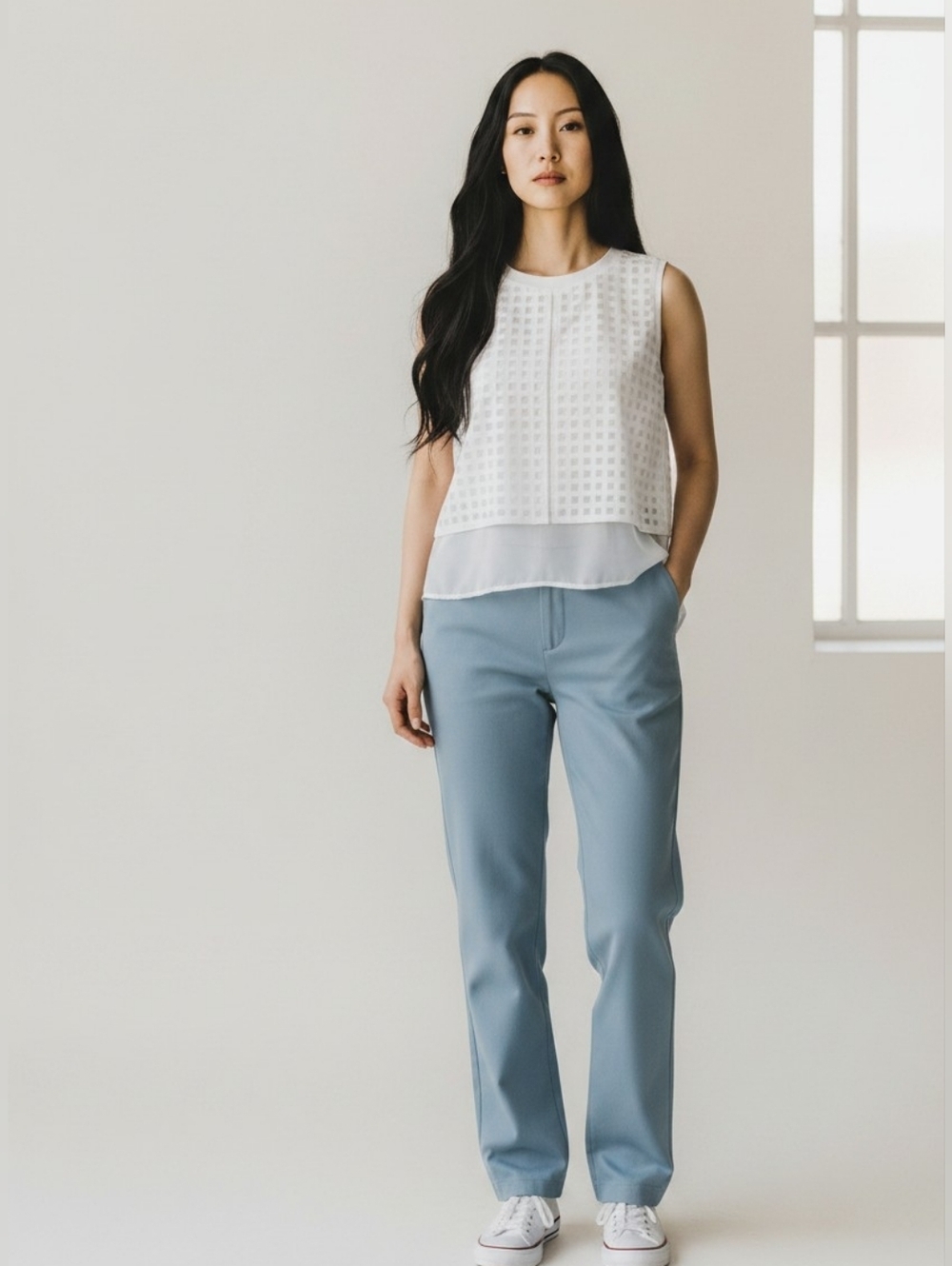 Worthington Sleeveless Layered Blouse White Medium
